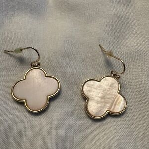Gold-Plated Clover Drop Earrings with White Mother-of-Pearl
